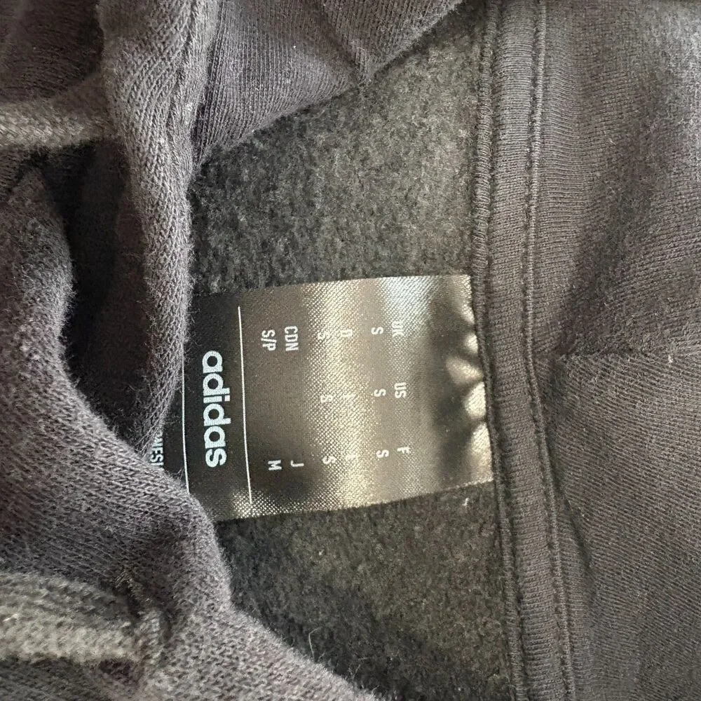 Adidas Mens Black 3-Stripes Fleece Hoodie Pullover Sweatshirt Size Small